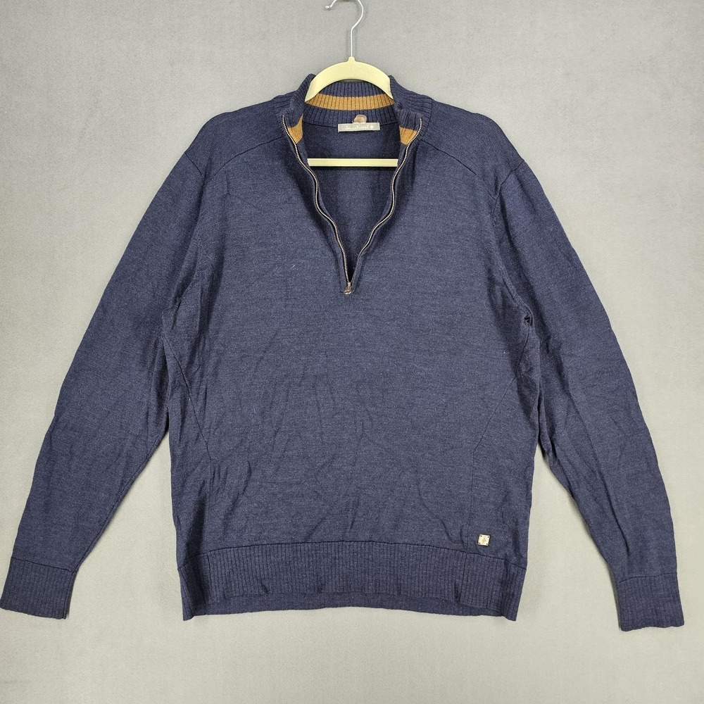 Smartwool Kiva Ridge Half Zip Sweater Mens‎ Large Blue Merino Wool Mock Neck